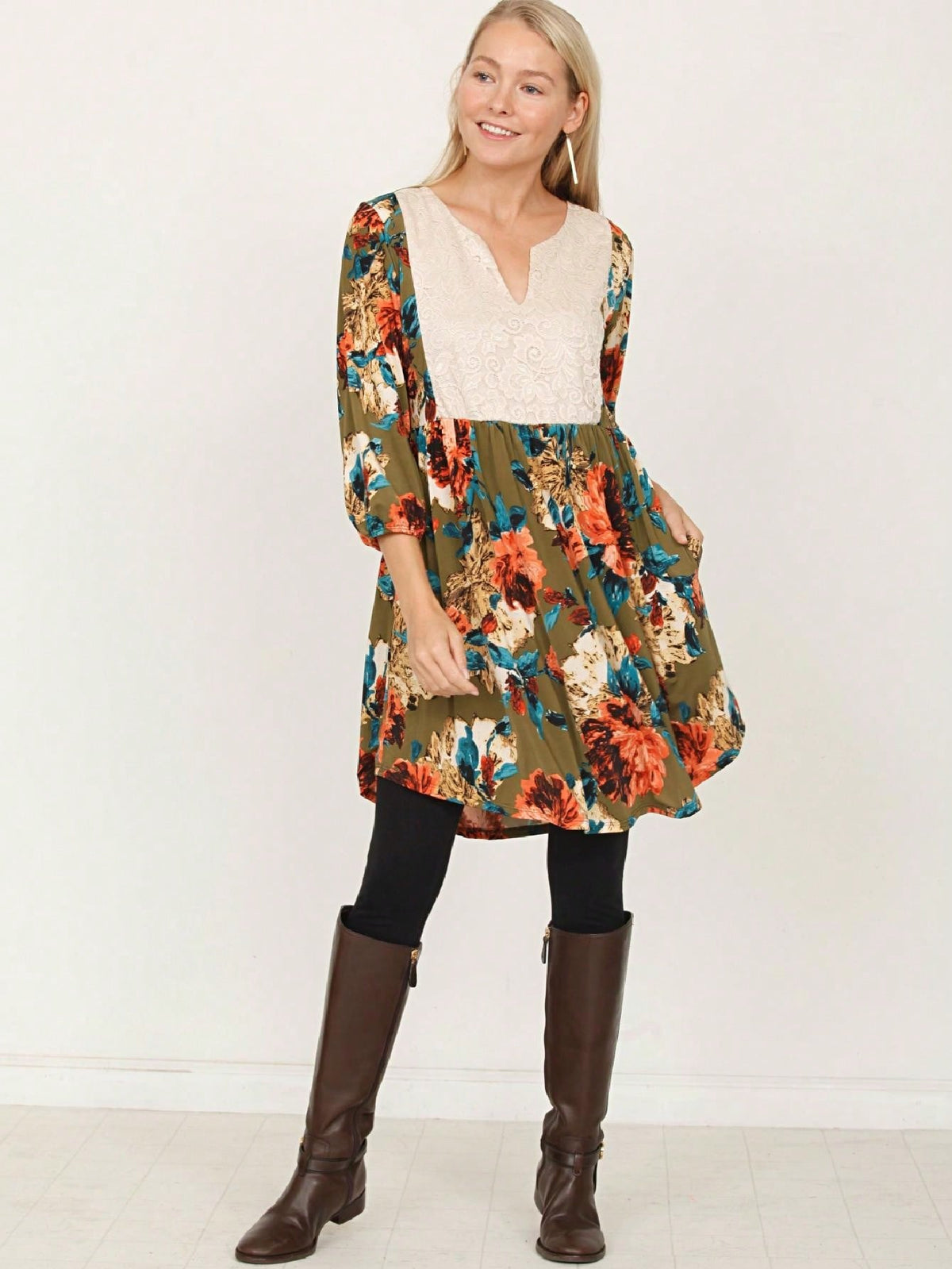 Boho Retro Half Balloon Puff Sleeve   Tunic Dress