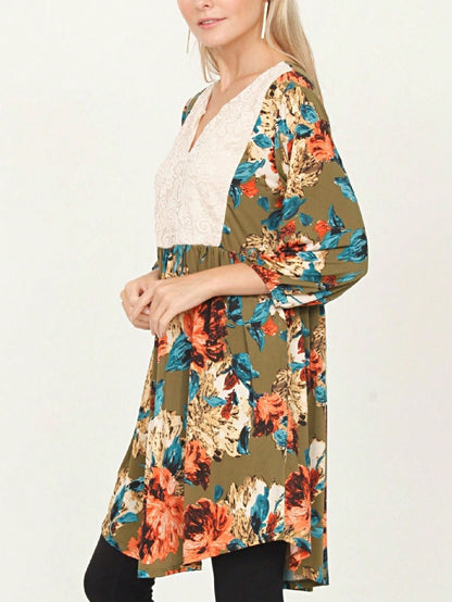 Boho Retro Half Balloon Puff Sleeve   Tunic Dress