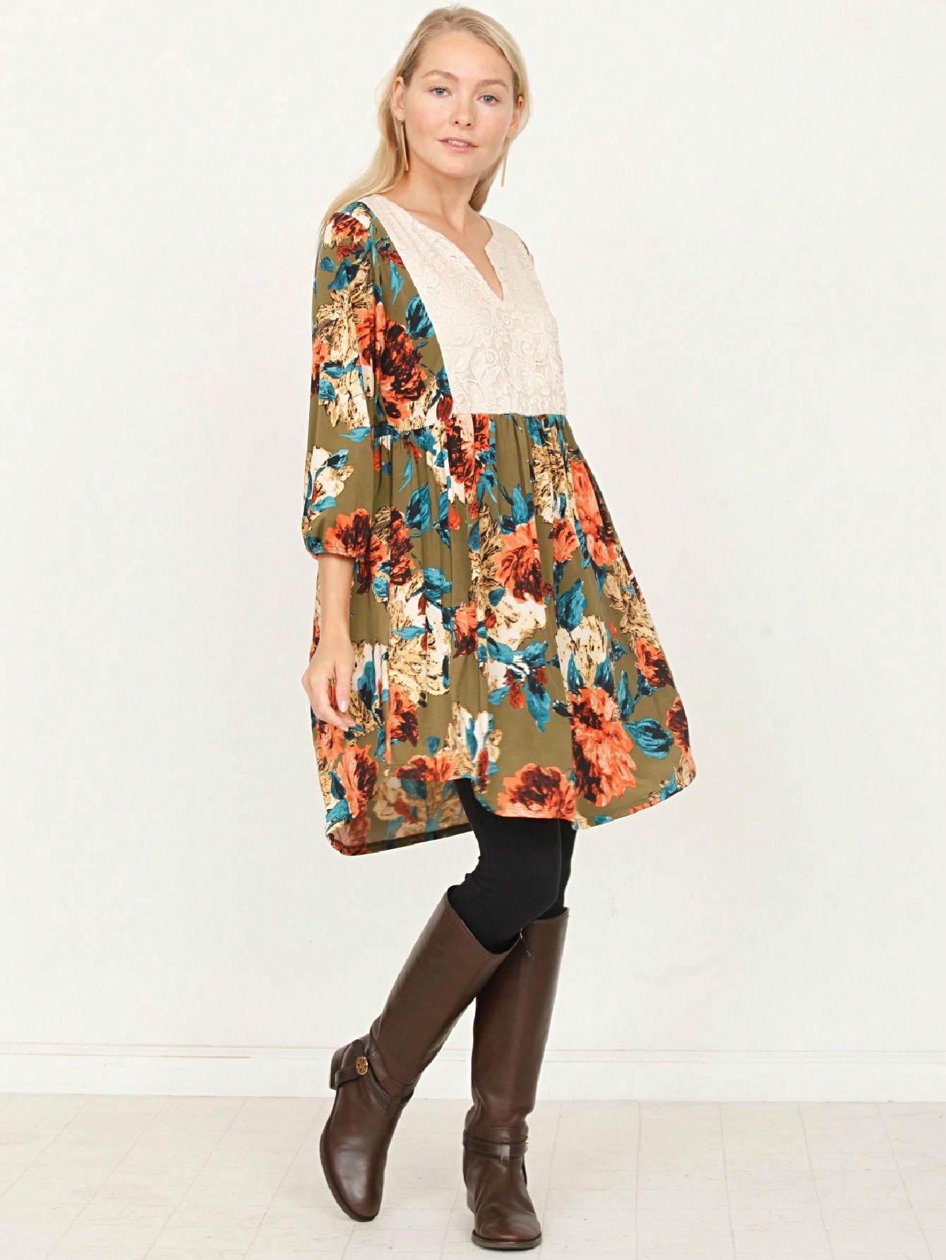 Boho Retro Half Balloon Puff Sleeve   Tunic Dress