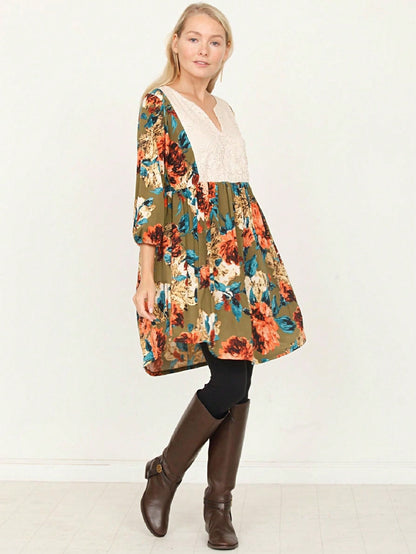 Boho Retro Half Balloon Puff Sleeve   Tunic Dress