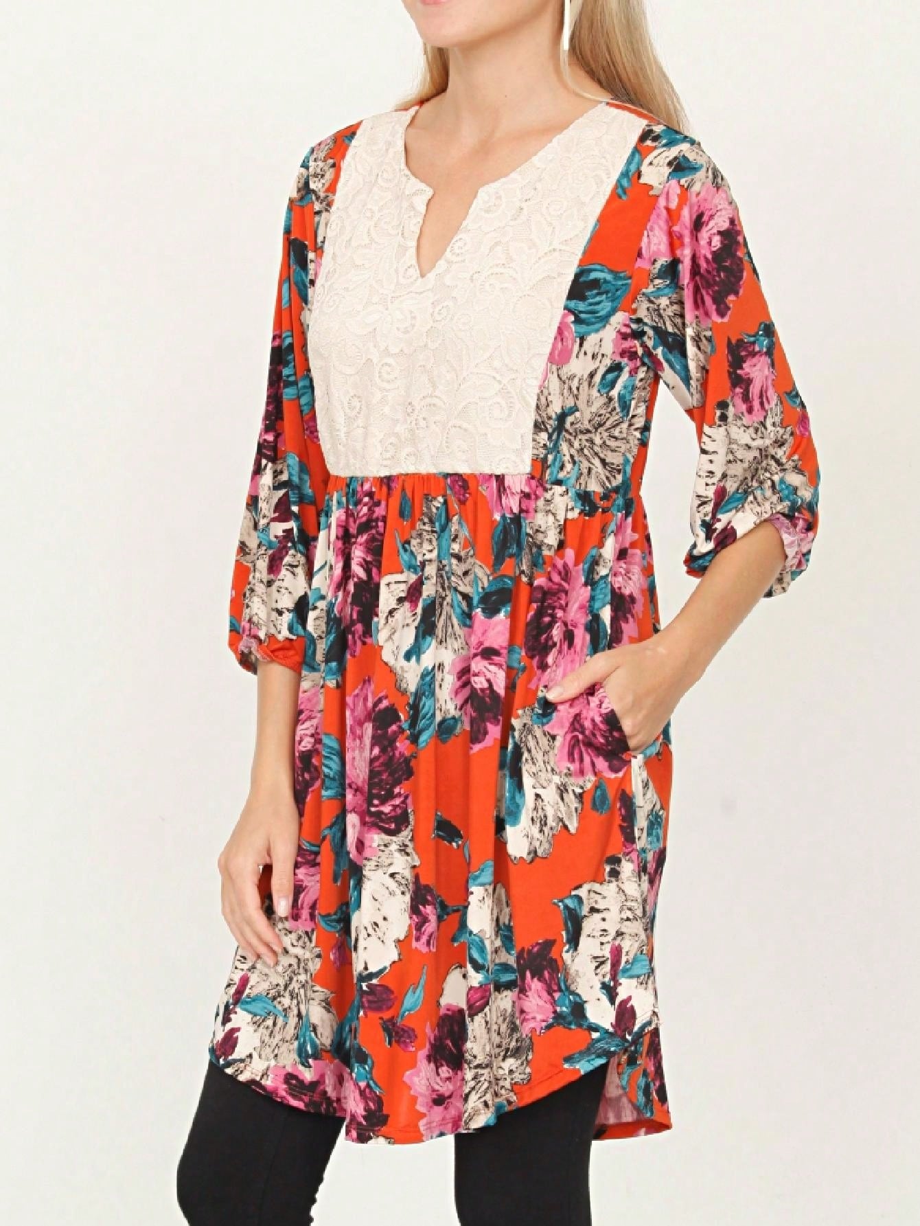 Boho Retro Half Balloon Puff Sleeve   Tunic Dress