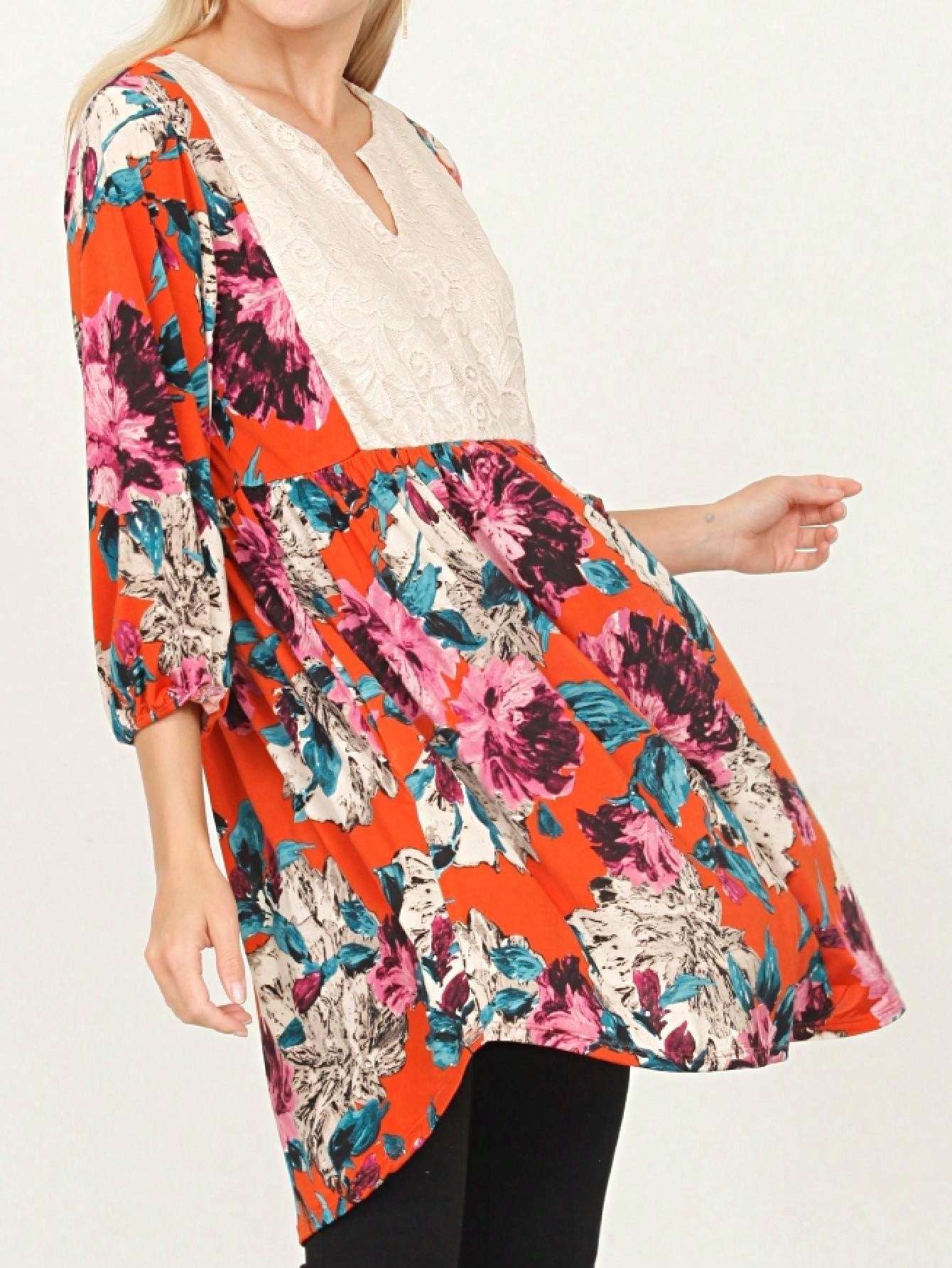 Boho Retro Half Balloon Puff Sleeve   Tunic Dress