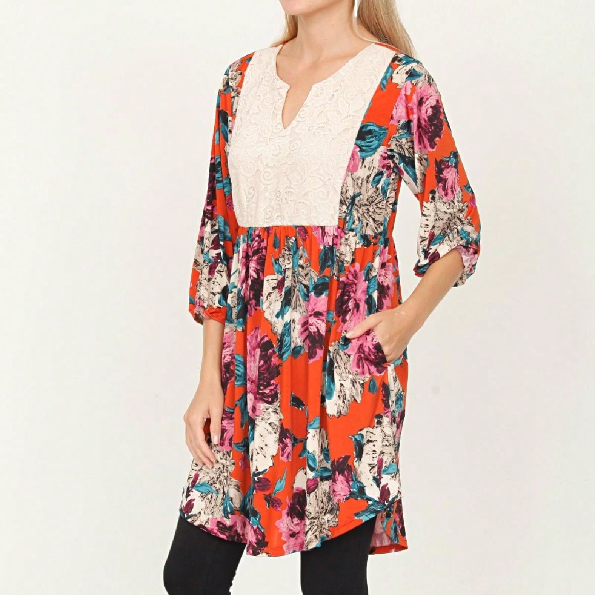 Boho Retro Half Balloon Puff Sleeve   Tunic Dress