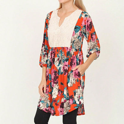 Boho Retro Half Balloon Puff Sleeve   Tunic Dress