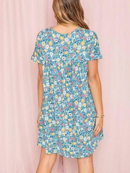 Summer Boho Retro Ditsy Floral Blue White Black Short Sleeve|  Small -3 XL