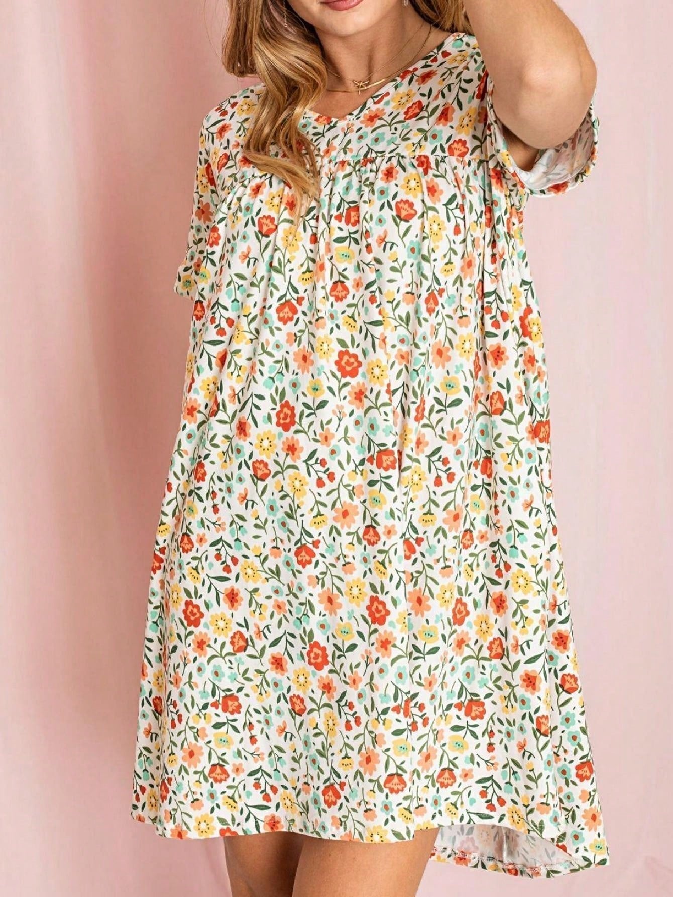 Summer Boho Retro Ditsy Floral Blue White Black Short Sleeve|  Small -3 XL