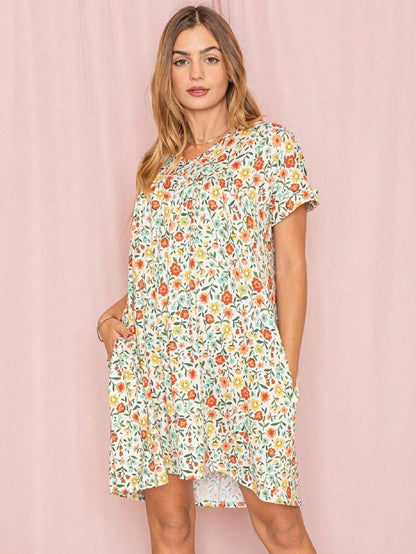 Summer Boho Retro Ditsy Floral Blue White Black Short Sleeve|  Small -3 XL