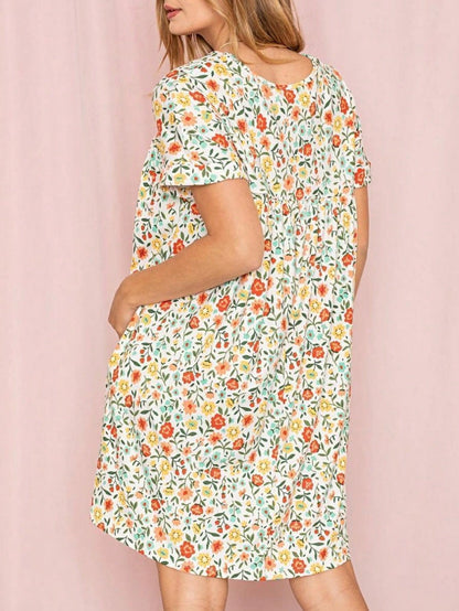 Summer Boho Retro Ditsy Floral Blue White Black Short Sleeve|  Small -3 XL