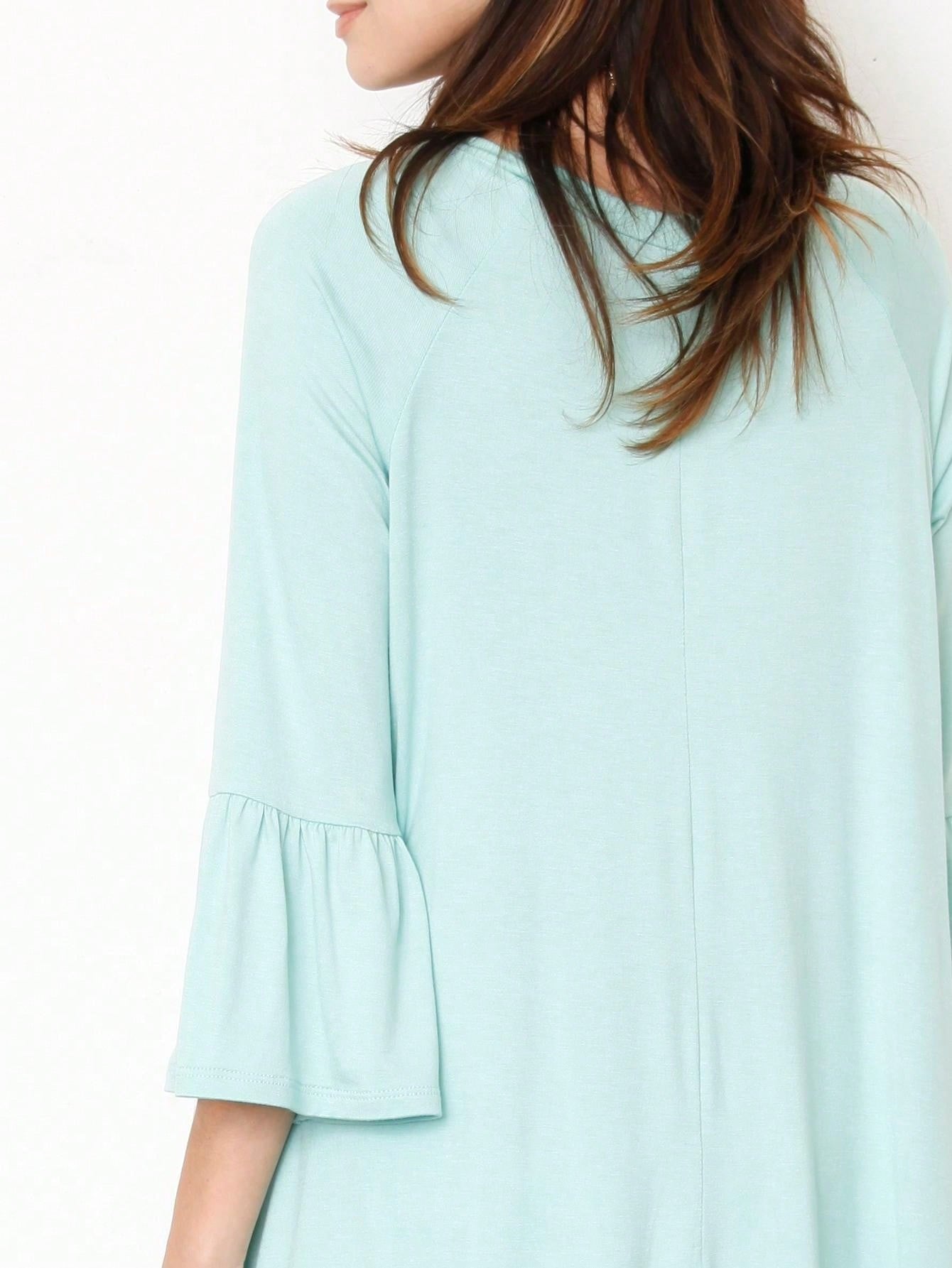 Boho Retro Vintage Ruffle Tiered Rayon Cool Soft Yellow Mint Half Sleeve Tunic Top Blouse
