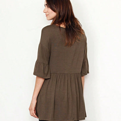 Boho Retro Vintage Ruffle Tiered Rayon Cool Soft Yellow Mint Half Sleeve Tunic Top Blouse