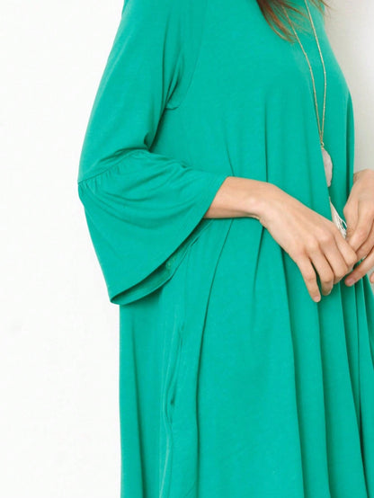 Boho Retro Mint Yellow Green Raglan Ruffle Sleeve Rayon Aline Cool Summer Tunic Dress With Pocket