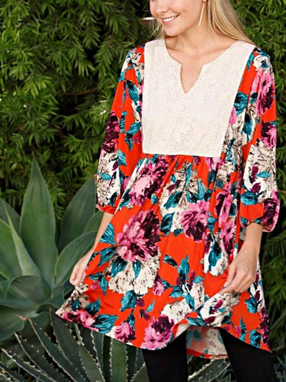 Boho Retro Half Balloon Puff Sleeve   Tunic Dress