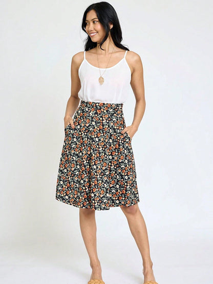 Boho Retro Knee Length Skirt Ditsy Floral