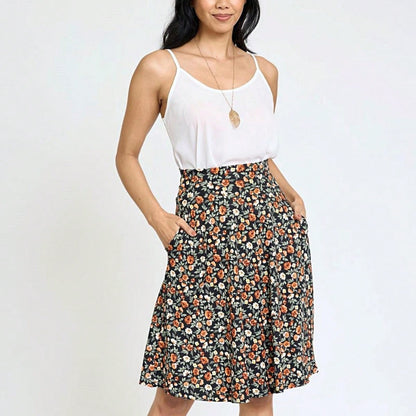 Boho Retro Knee Length Skirt Ditsy Floral