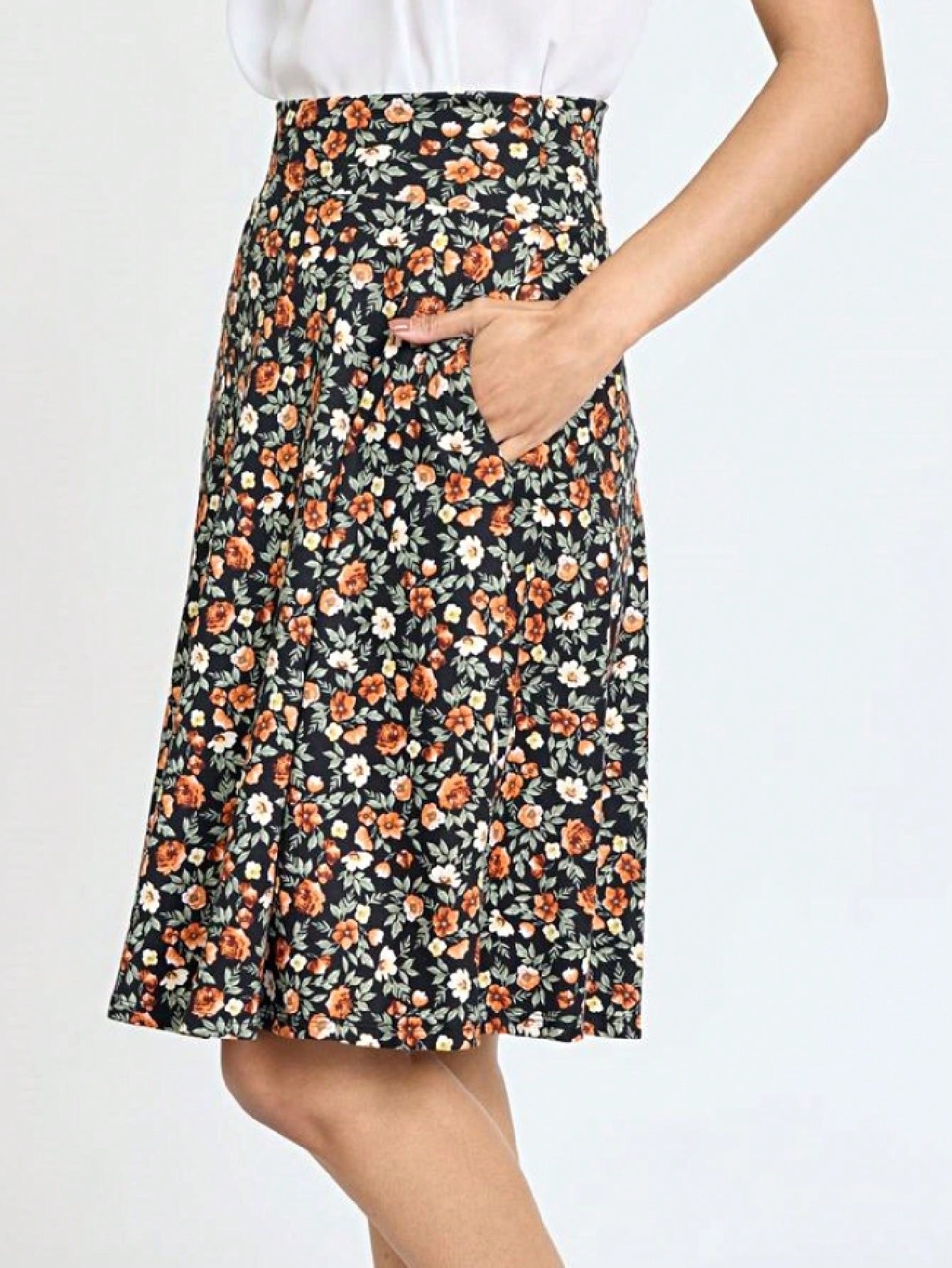 Boho Retro Knee Length Skirt Ditsy Floral