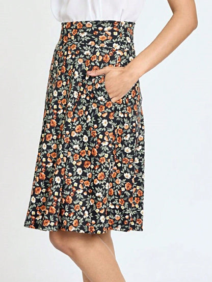 Boho Retro Knee Length Skirt Ditsy Floral