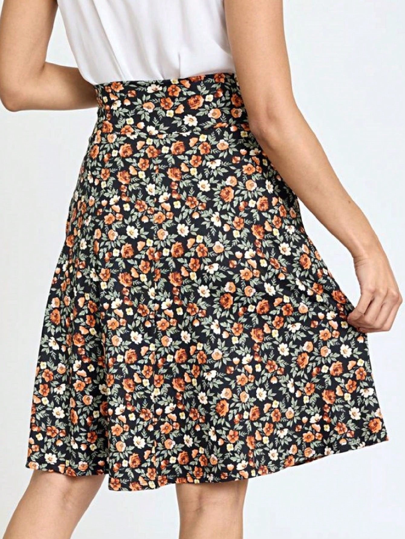 Boho Retro Knee Length Skirt Ditsy Floral