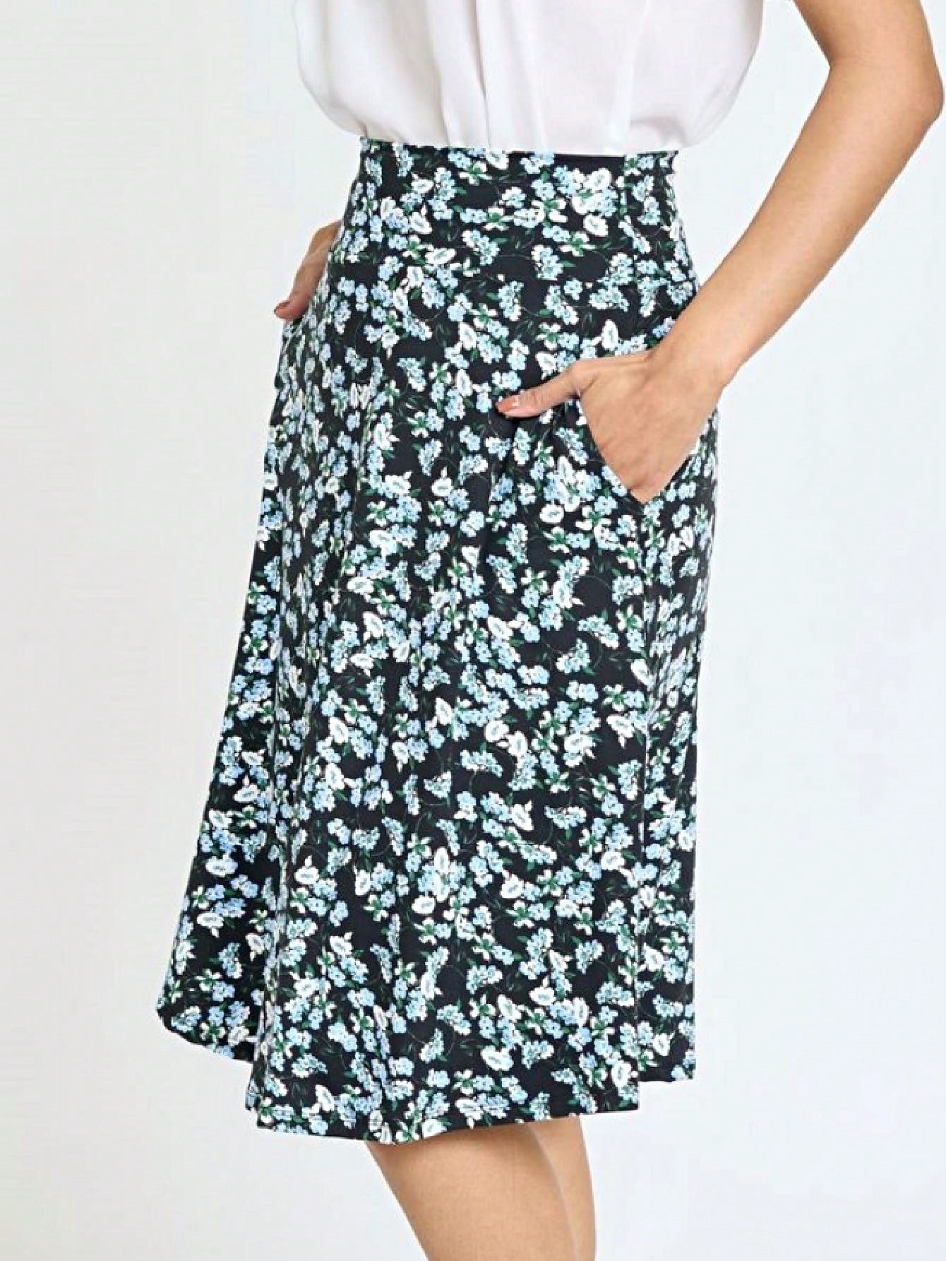 Boho Retro Knee Length Skirt Ditsy Floral