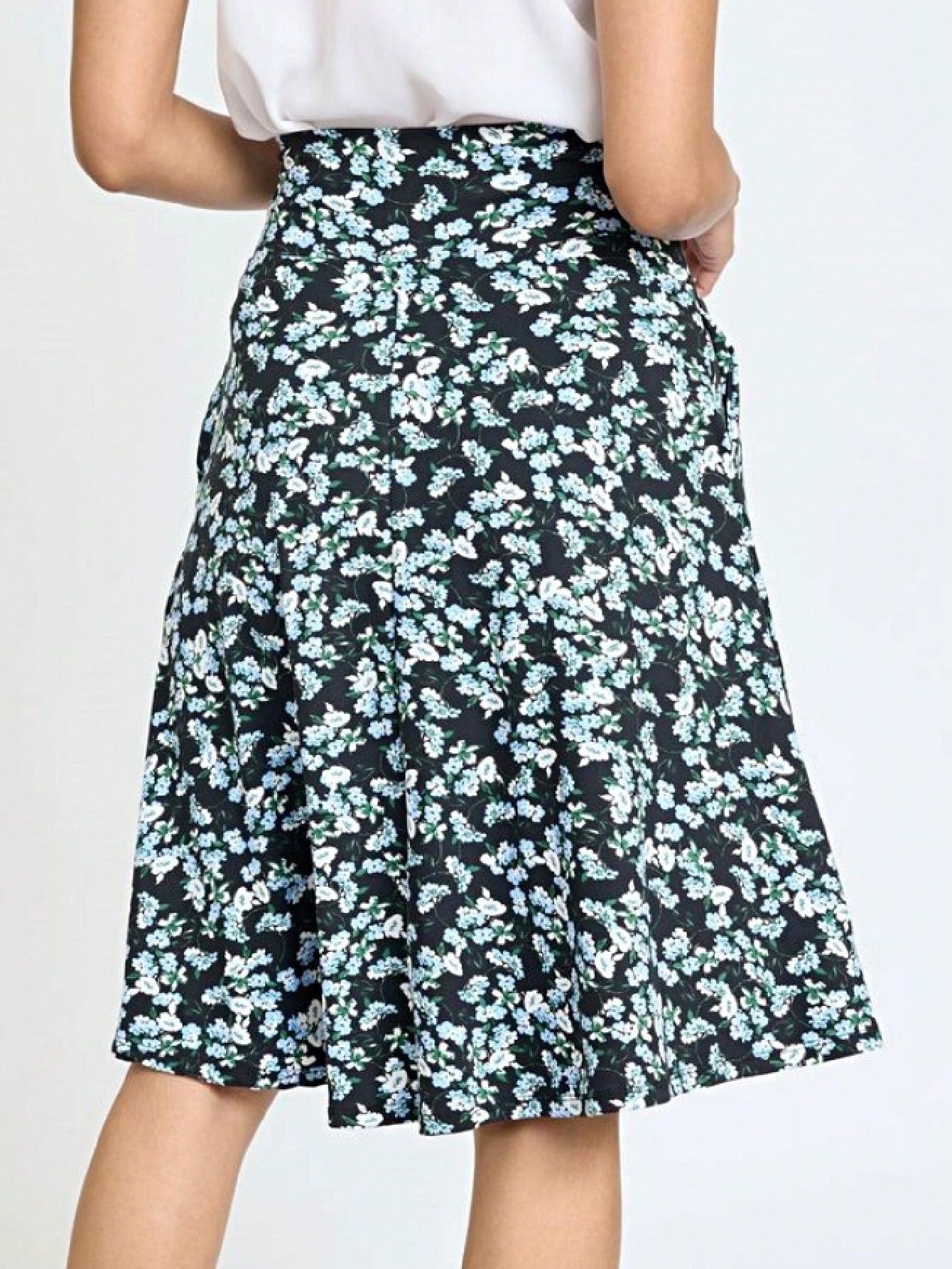 Boho Retro Knee Length Skirt Ditsy Floral