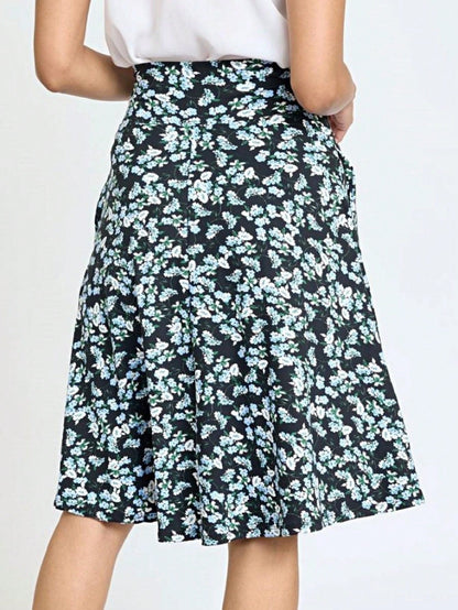 Boho Retro Knee Length Skirt Ditsy Floral