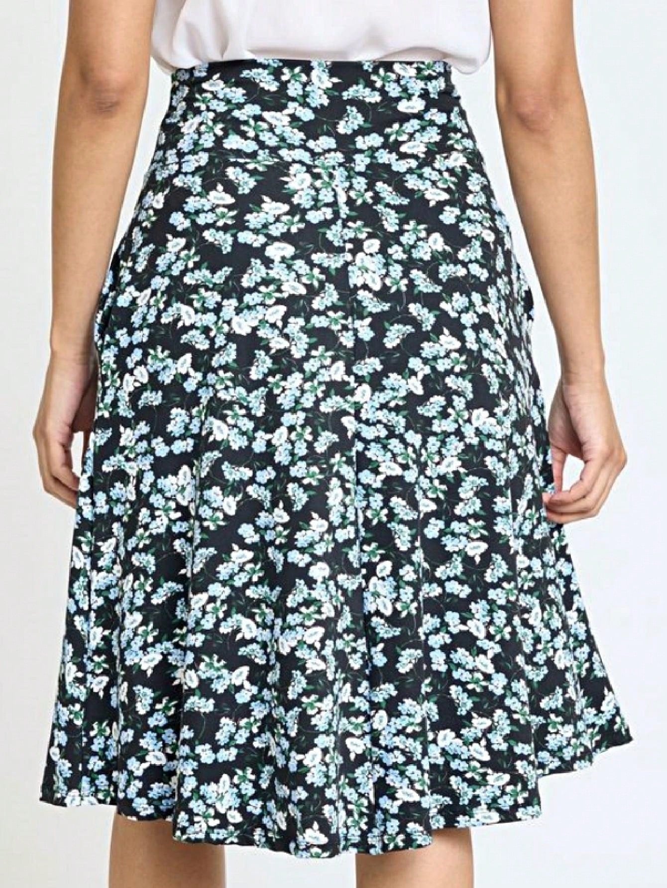 Boho Retro Knee Length Skirt Ditsy Floral