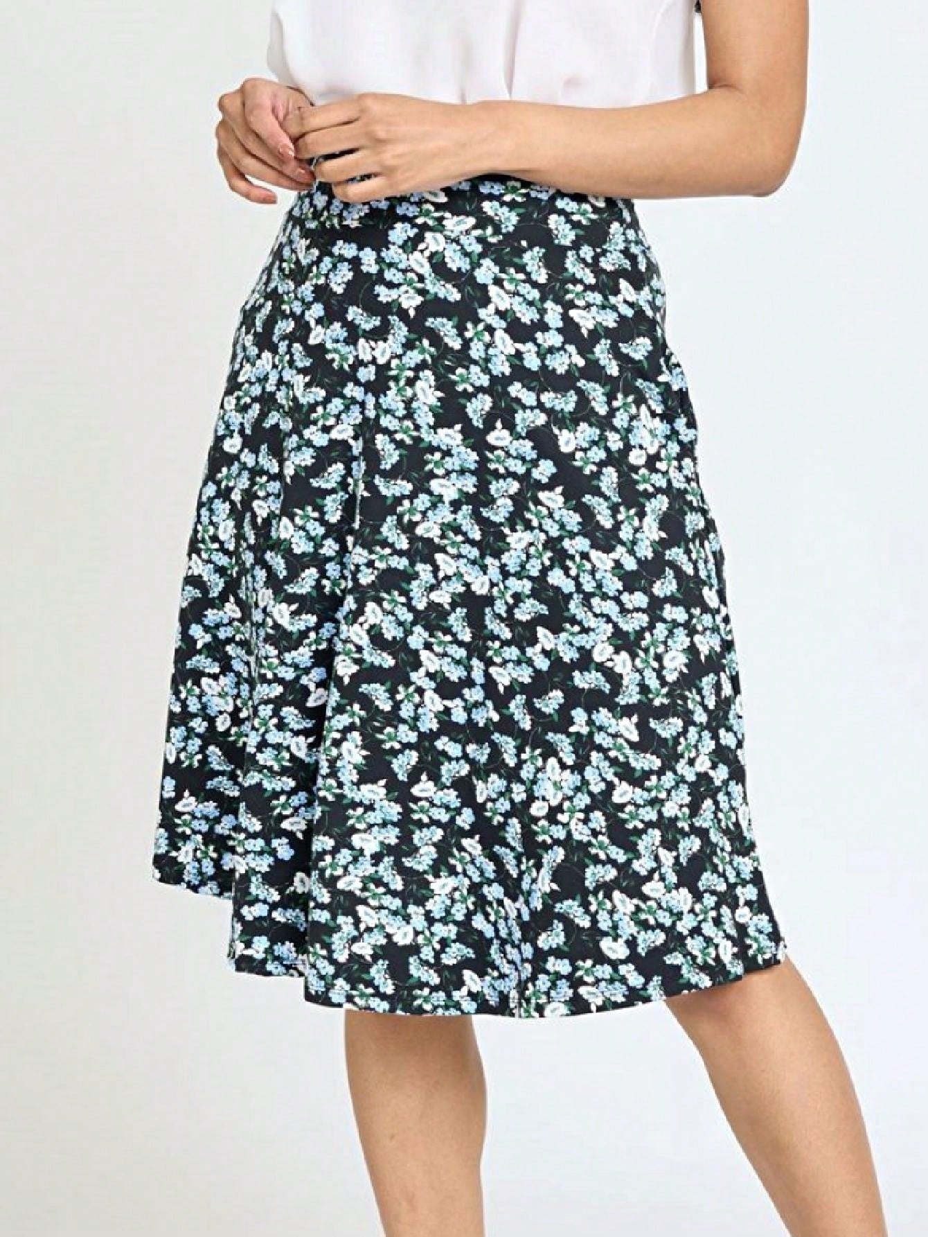 Boho Retro Knee Length Skirt Ditsy Floral