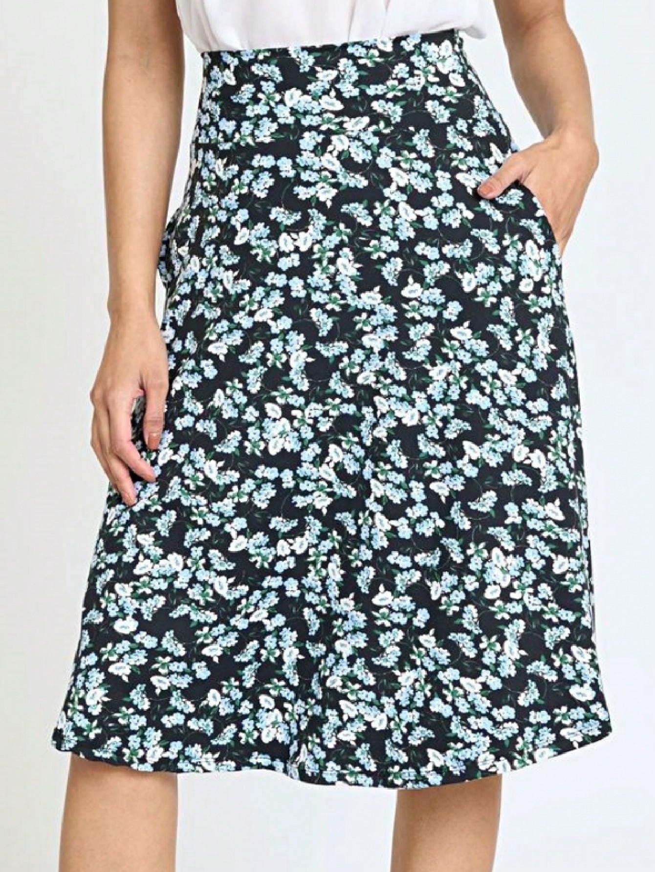 Boho Retro Knee Length Skirt Ditsy Floral