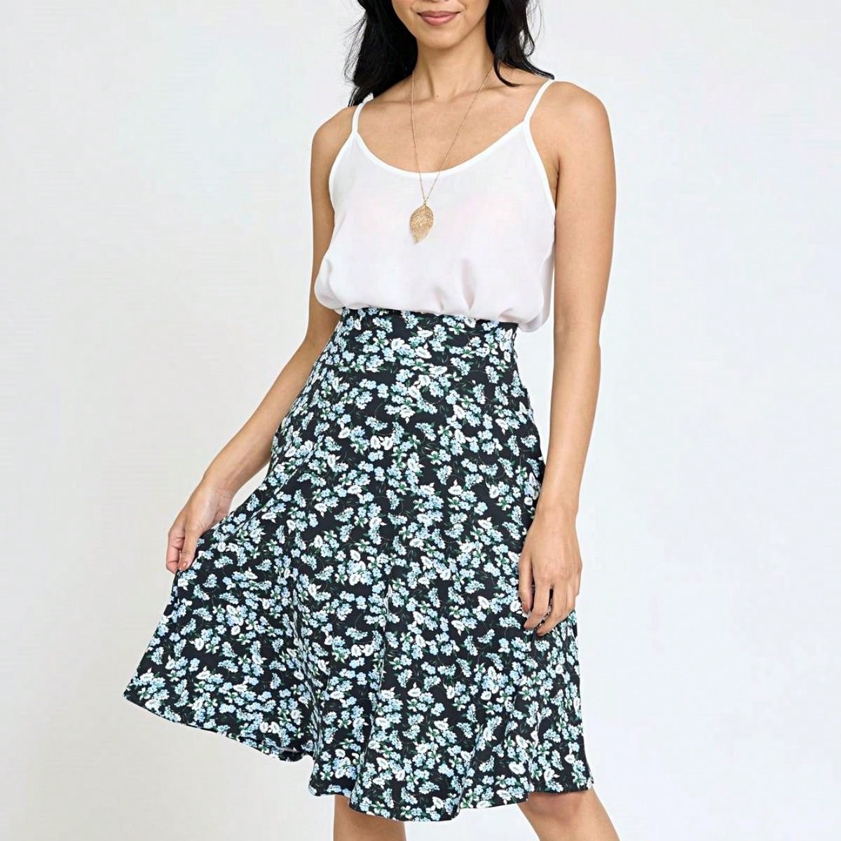 Boho Retro Knee Length Skirt Ditsy Floral