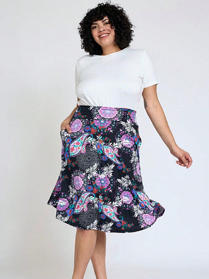 Boho Retro Knee Length Skirt Ditsy Floral