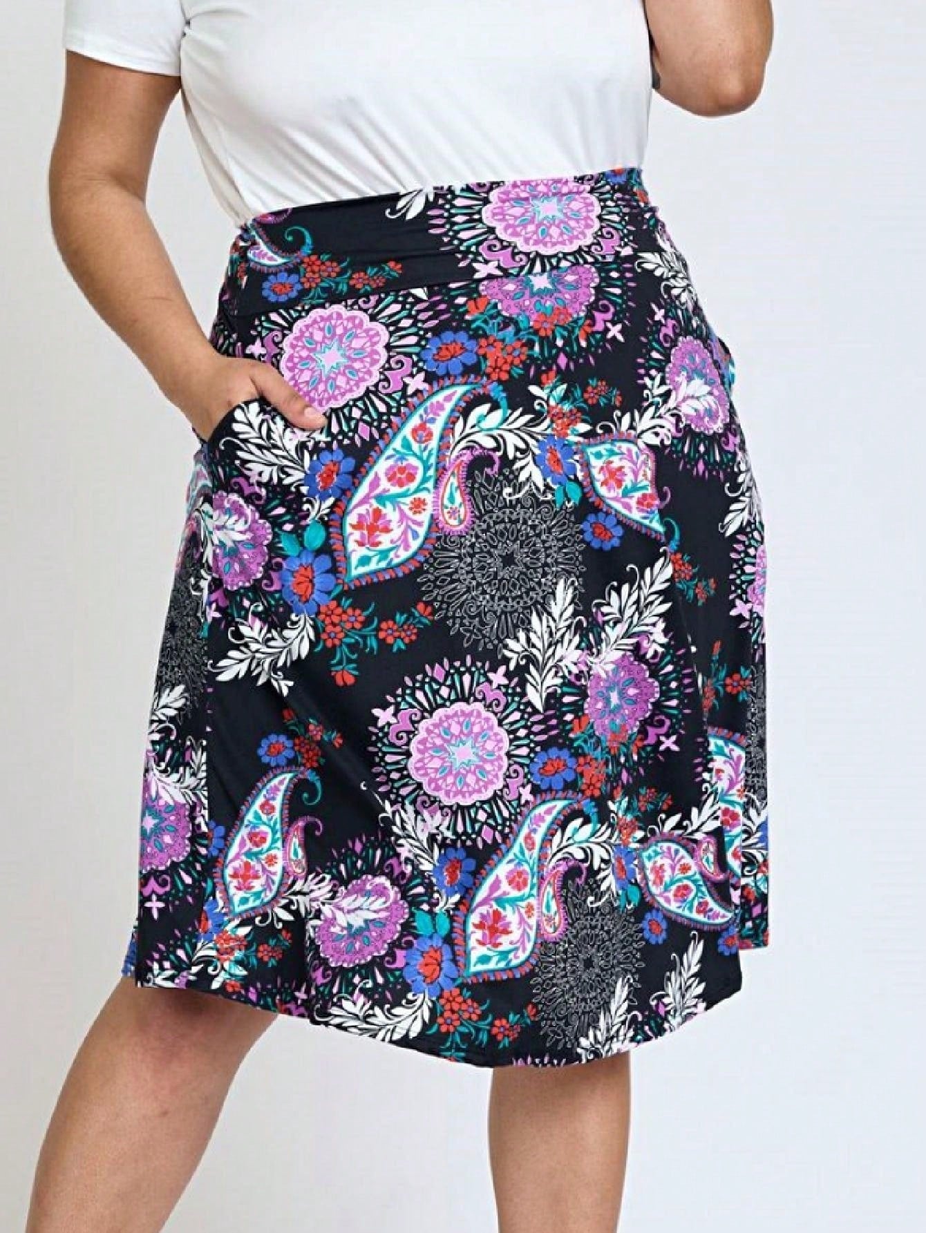 Boho Retro Knee Length Skirt Ditsy Floral