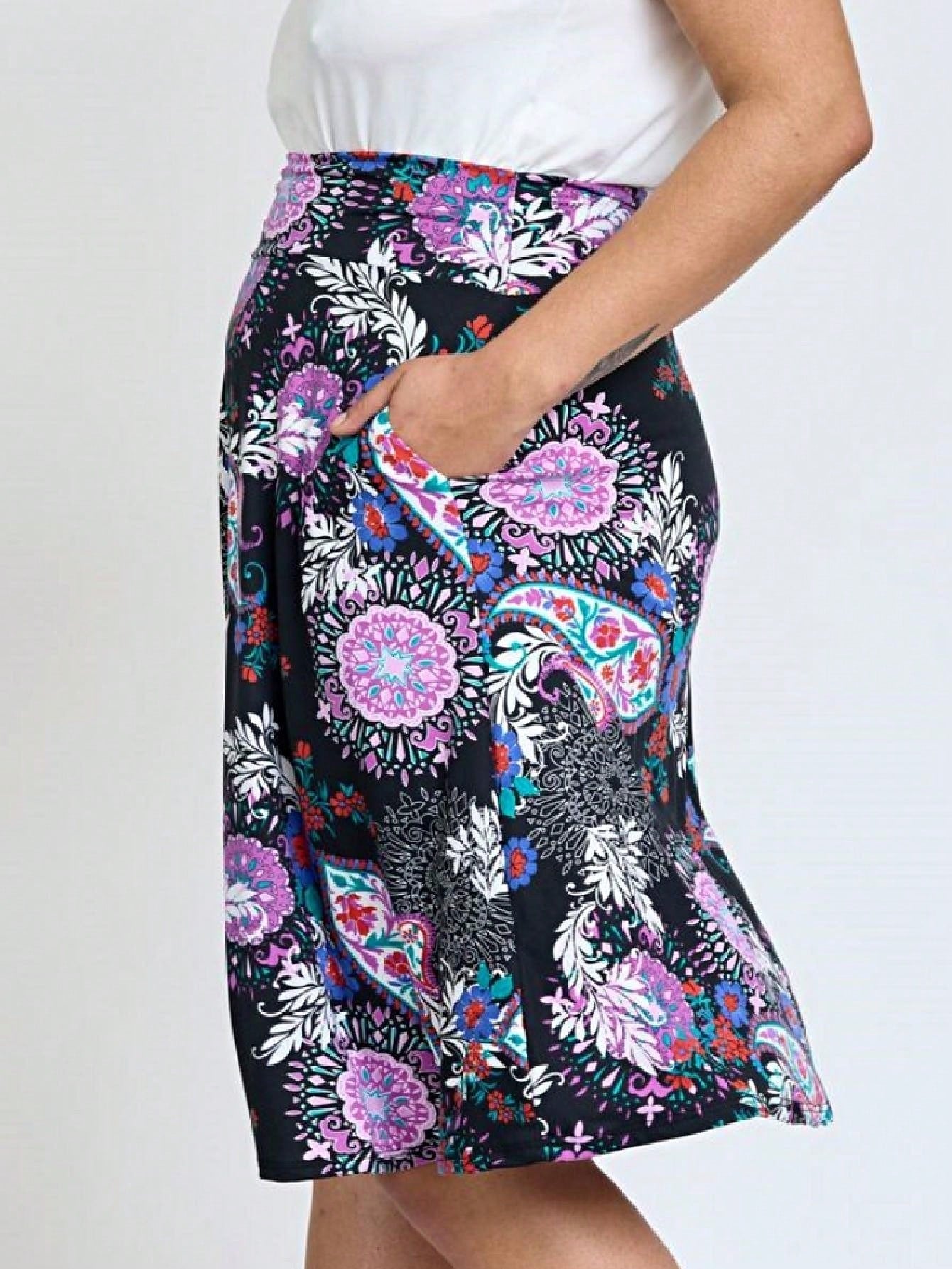 Boho Retro Knee Length Skirt Ditsy Floral