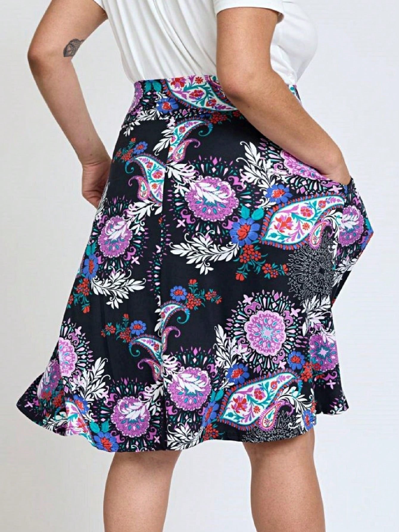 Boho Retro Knee Length Skirt Ditsy Floral