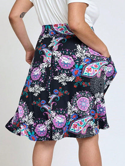 Boho Retro Knee Length Skirt Ditsy Floral