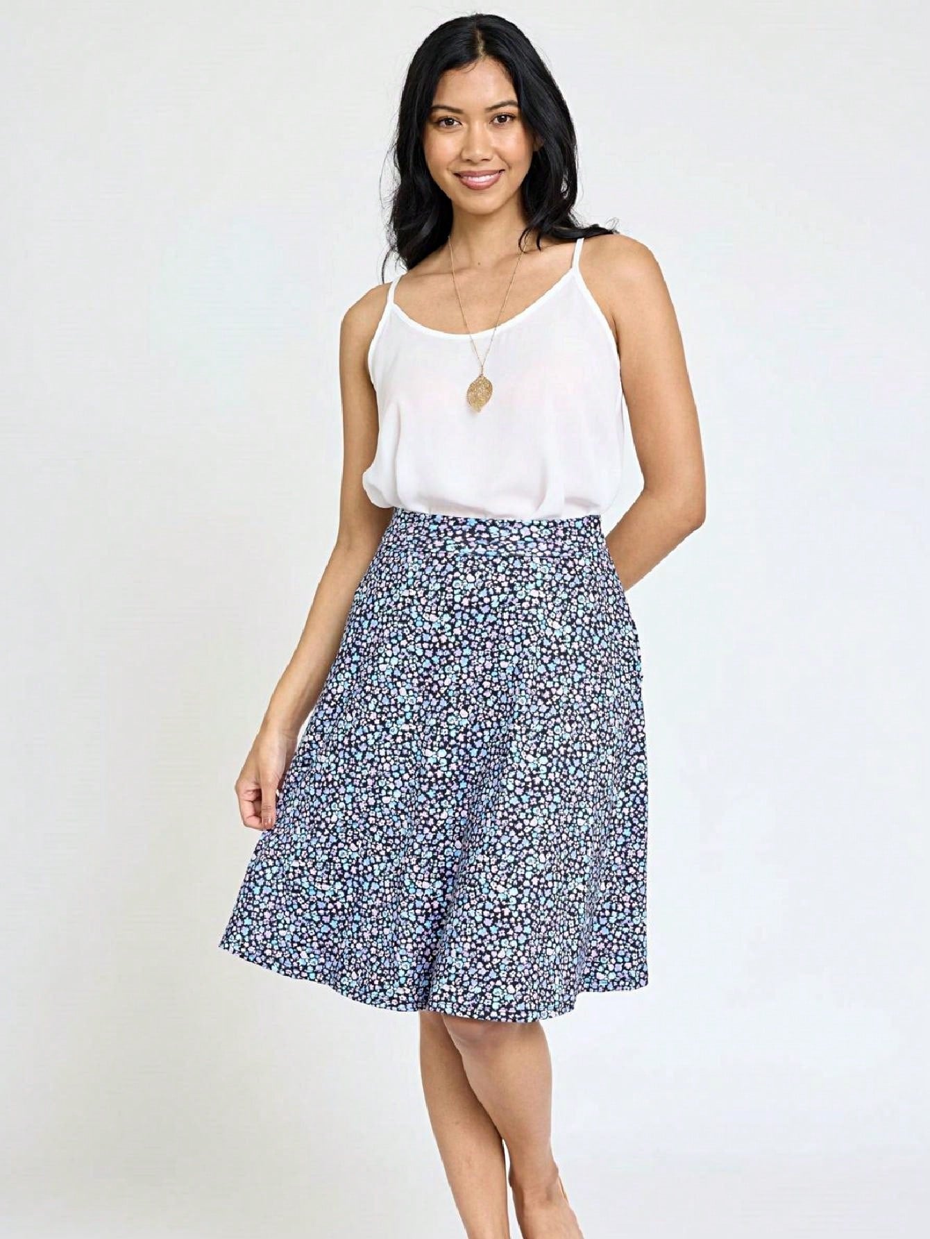 Boho Retro Knee Length Skirt Ditsy Floral