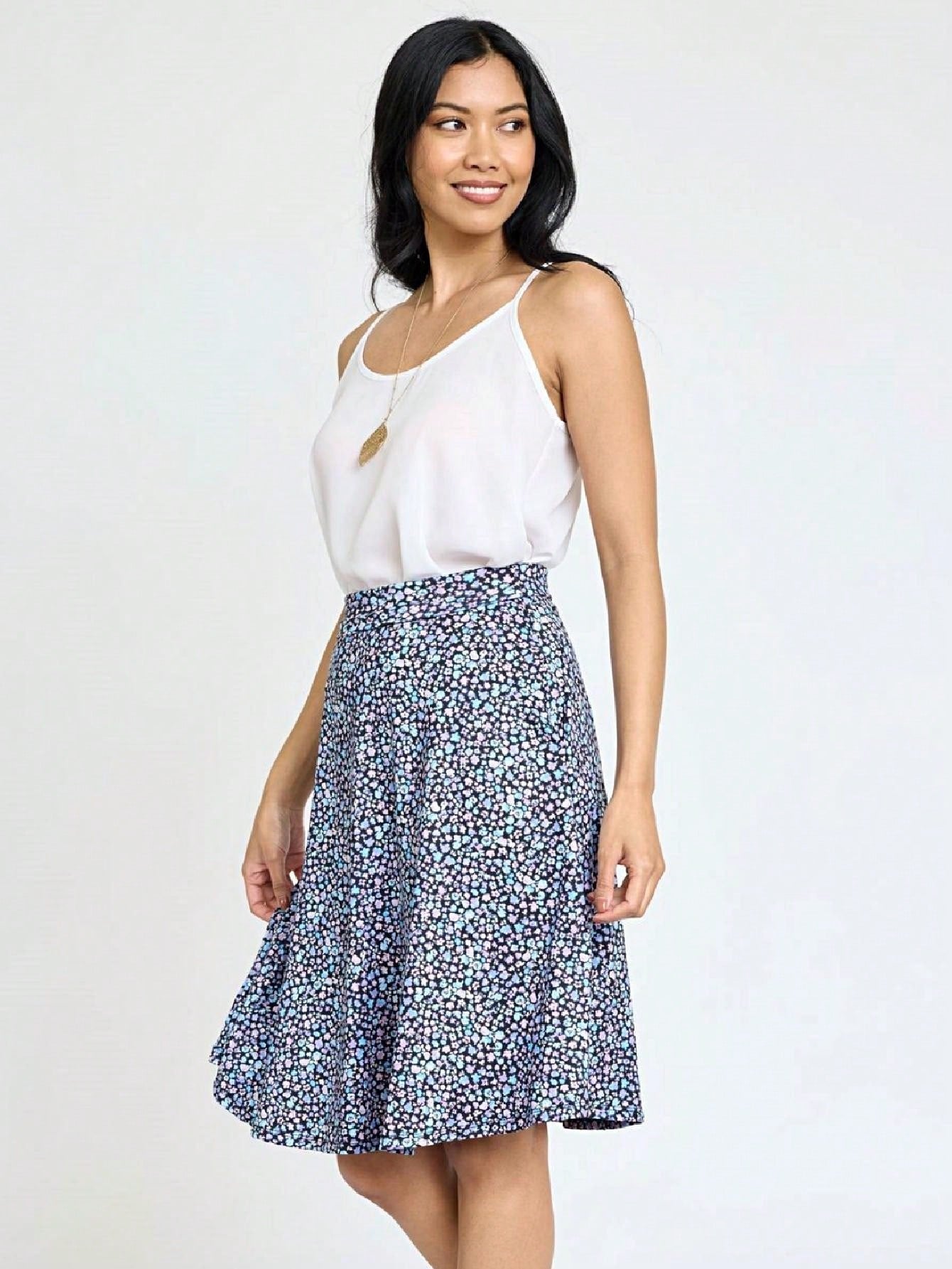 Boho Retro Knee Length Skirt Ditsy Floral