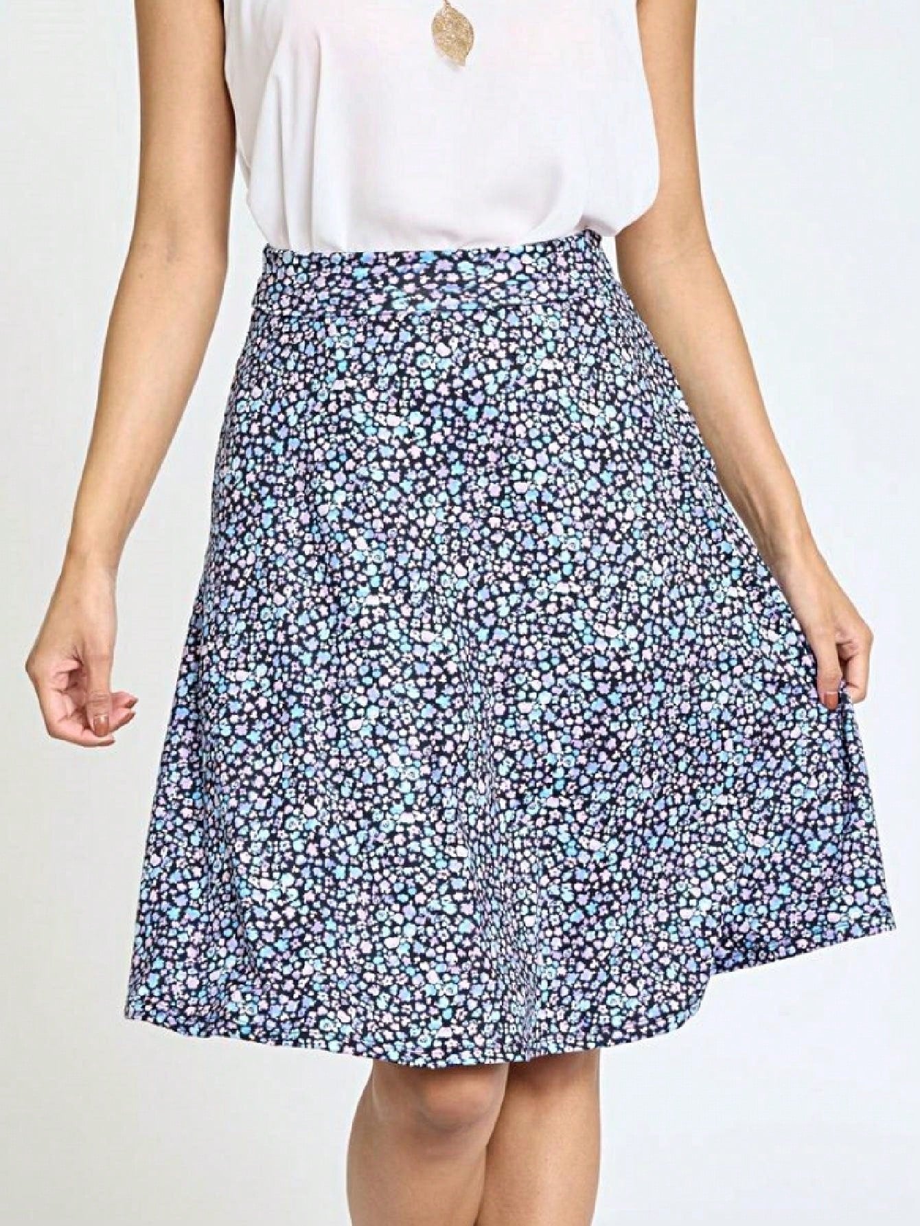 Boho Retro Knee Length Skirt Ditsy Floral
