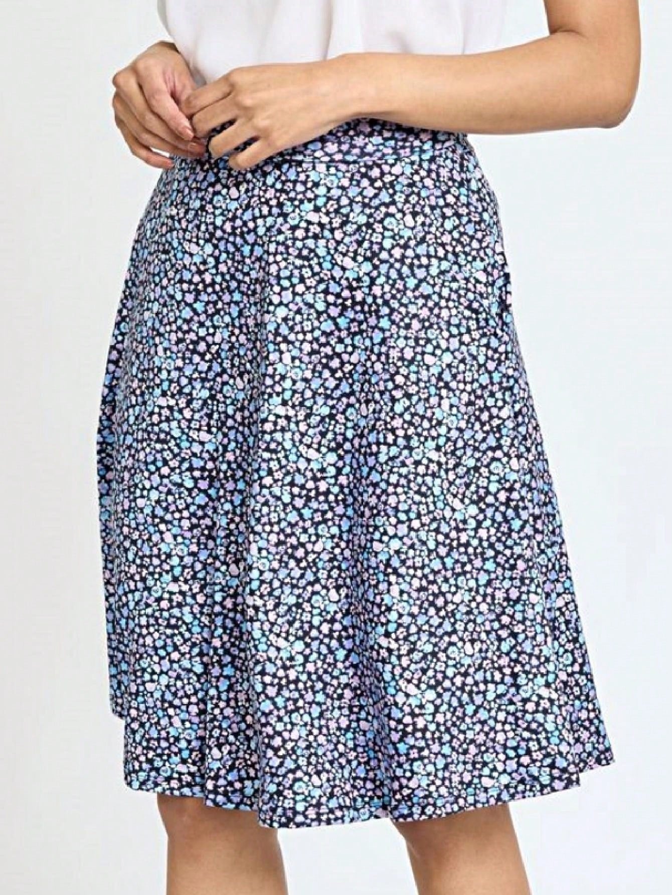 Boho Retro Knee Length Skirt Ditsy Floral