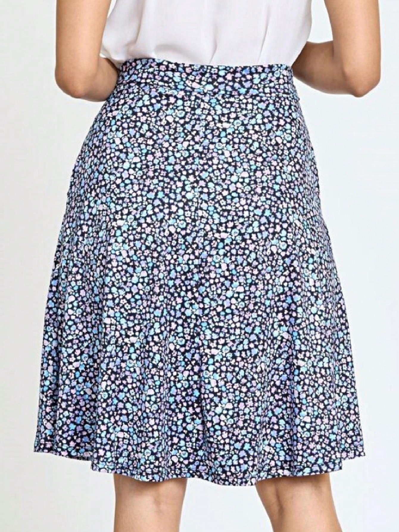 Boho Retro Knee Length Skirt Ditsy Floral