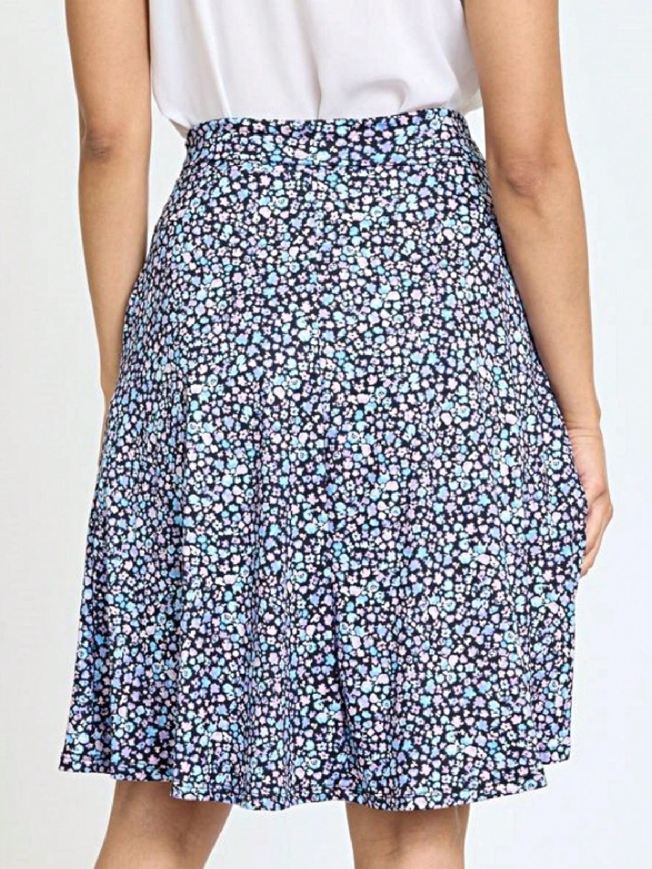 Boho Retro Knee Length Skirt Ditsy Floral