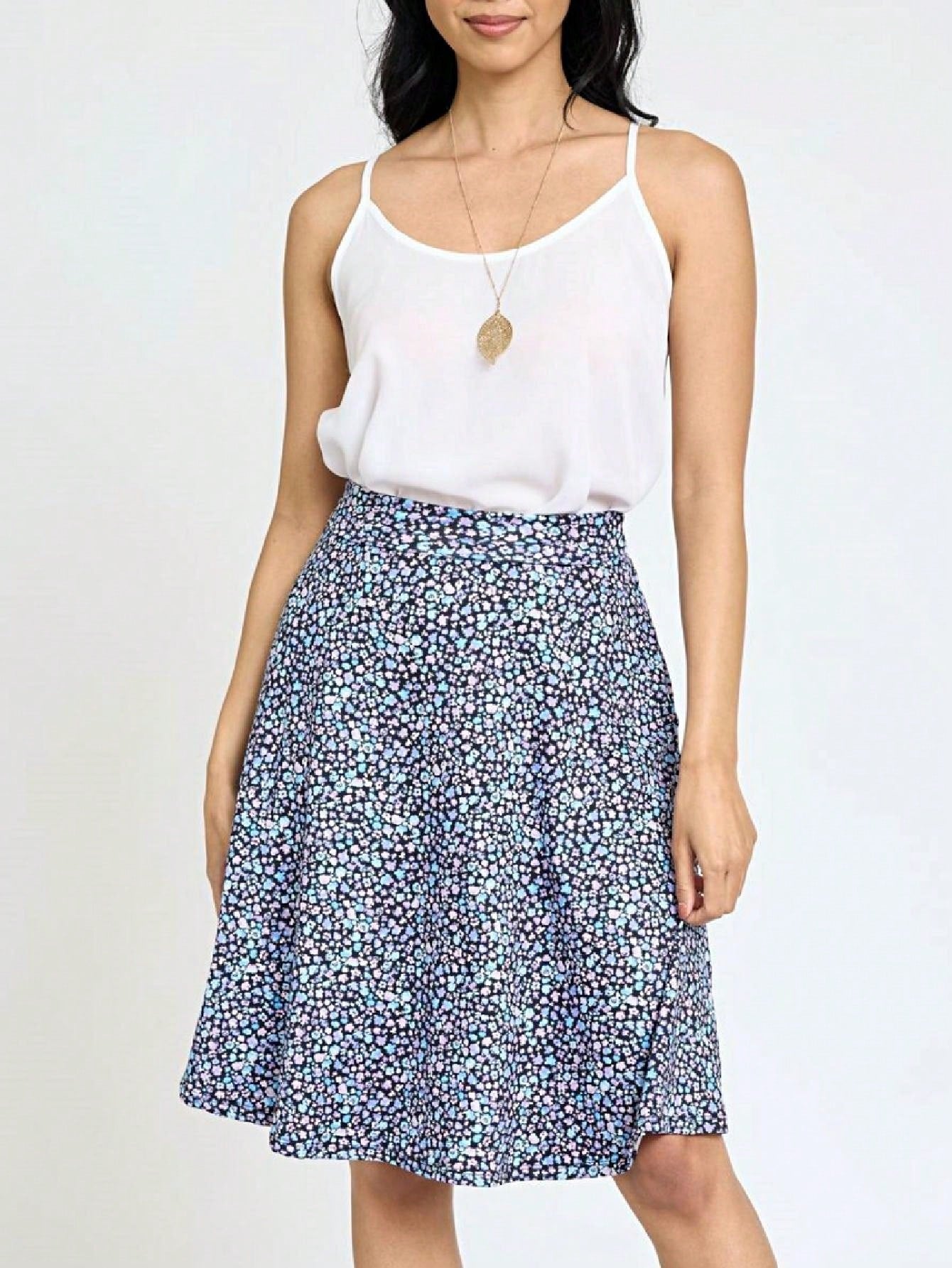 Boho Retro Knee Length Skirt Ditsy Floral