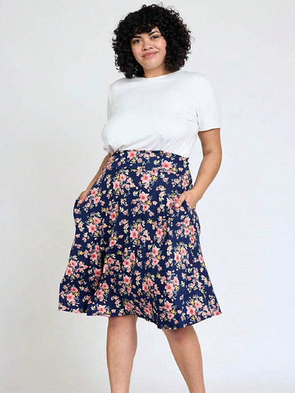 Boho Retro Knee Length Skirt Ditsy Floral