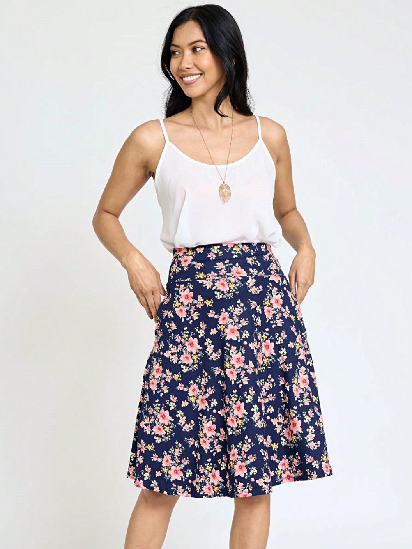 Boho Retro Knee Length Skirt Ditsy Floral