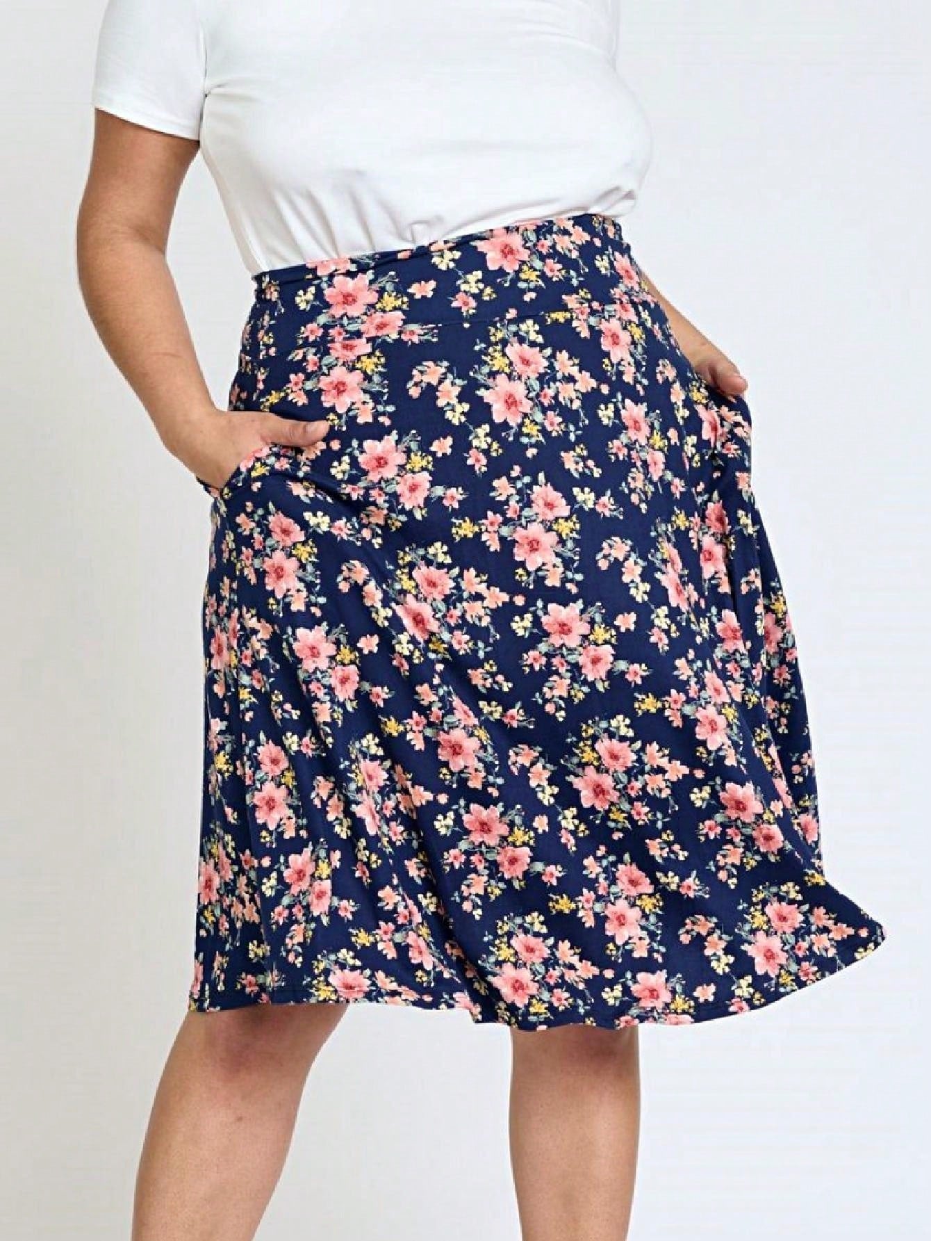 Boho Retro Knee Length Skirt Ditsy Floral