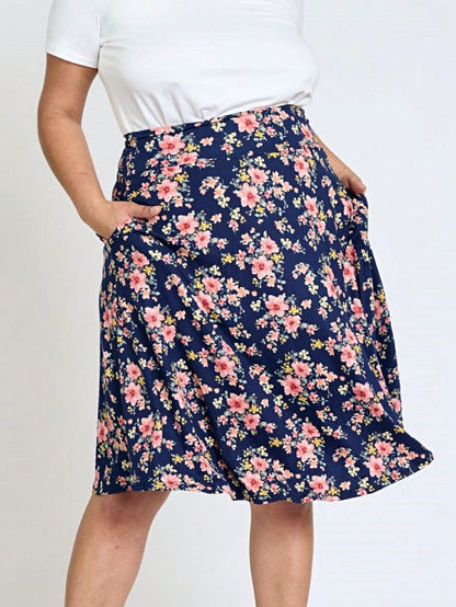 Boho Retro Knee Length Skirt Ditsy Floral