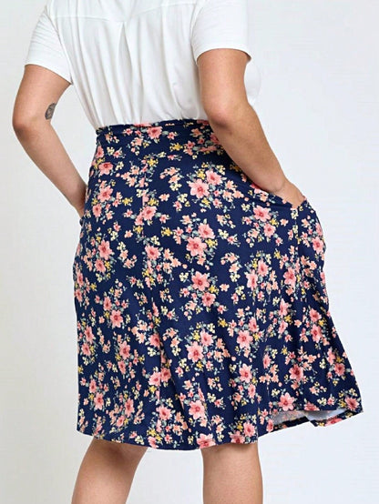 Boho Retro Knee Length Skirt Ditsy Floral