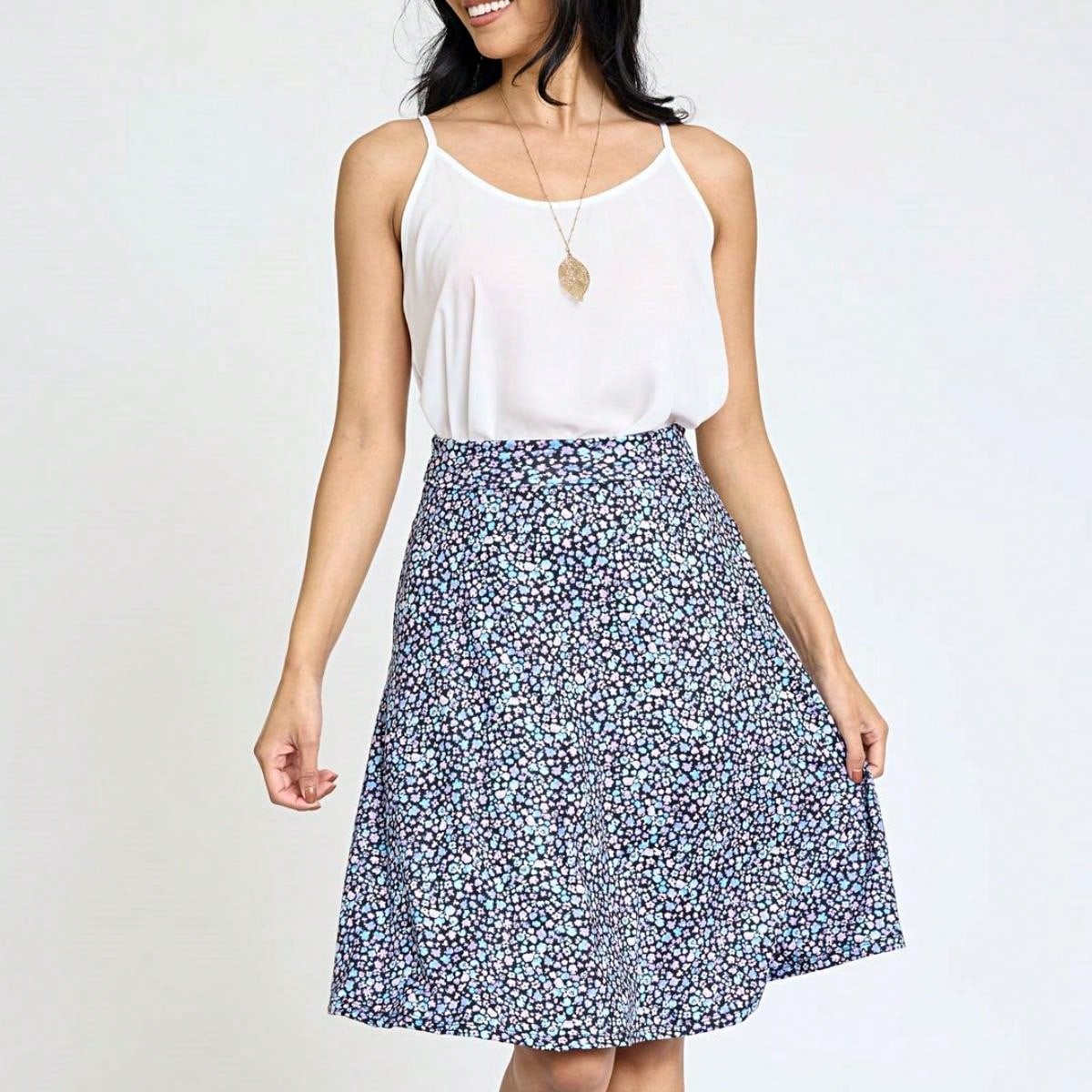 Boho Retro Knee Length Skirt Ditsy Floral