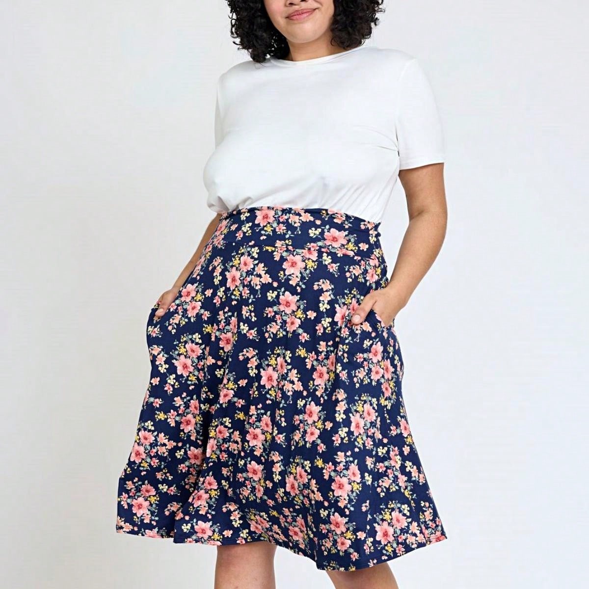 Boho Retro Knee Length Skirt Ditsy Floral