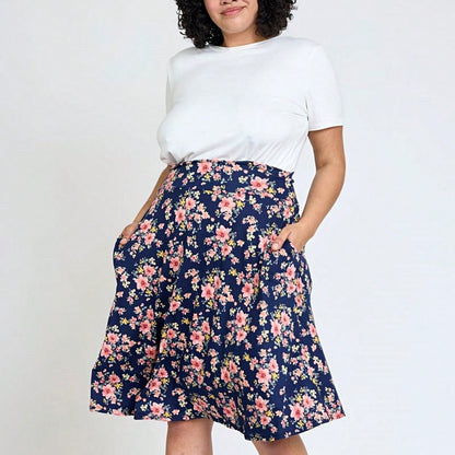 Boho Retro Knee Length Skirt Ditsy Floral