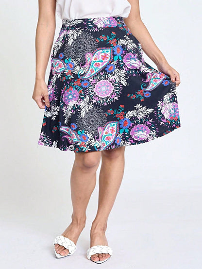 Boho Retro Knee Length Skirt Ditsy Floral