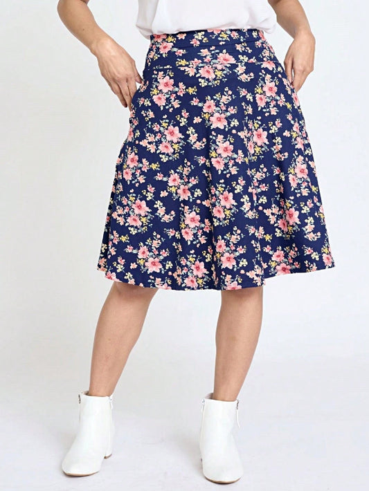 Boho Retro Knee Length Skirt Ditsy Floral